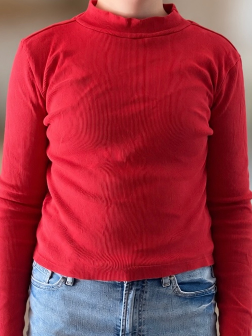 GAP Kids - Red Ribbed Mock Neck Long Sleeve Shirt